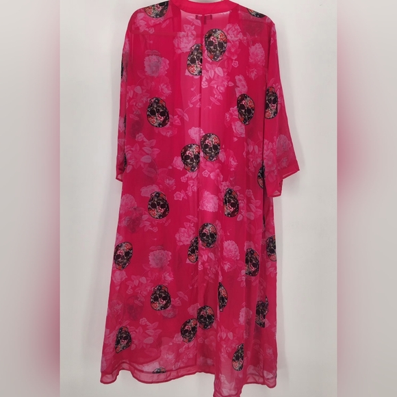 Torrid Chiffon skull pink Kimono size 1X Spring,cover Up ,vacation. - Picture 3 of 7